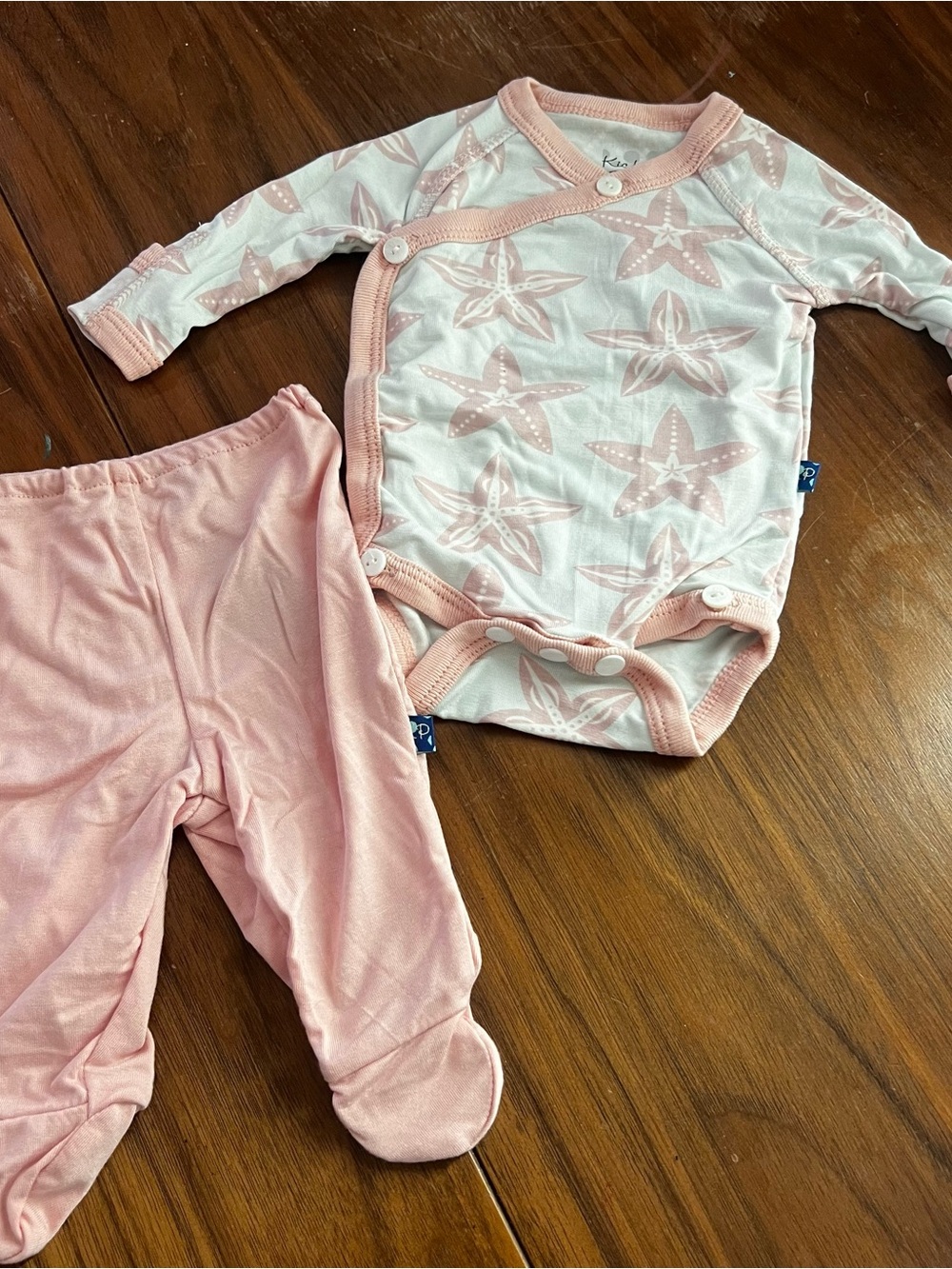Kickee Pants Pink Starfish Print Onesie with Matching Footed Pants Micro Premie